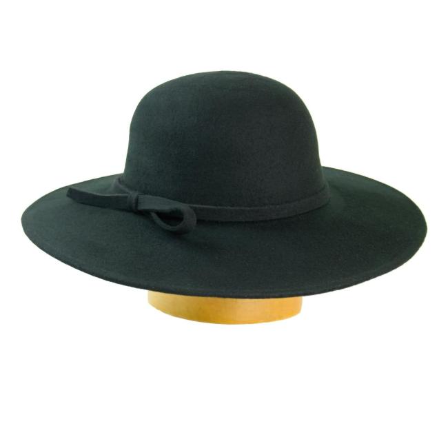 Dámský vlněný klobouk se širokou krempou - černá 55