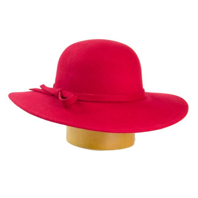 Dámský vlněný klobouk se širokou krempou - červená 55