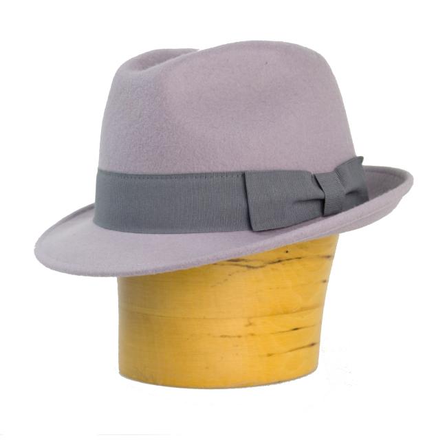 Pánský vlněný klobouk s rypsovou stuhou světle šedý 57